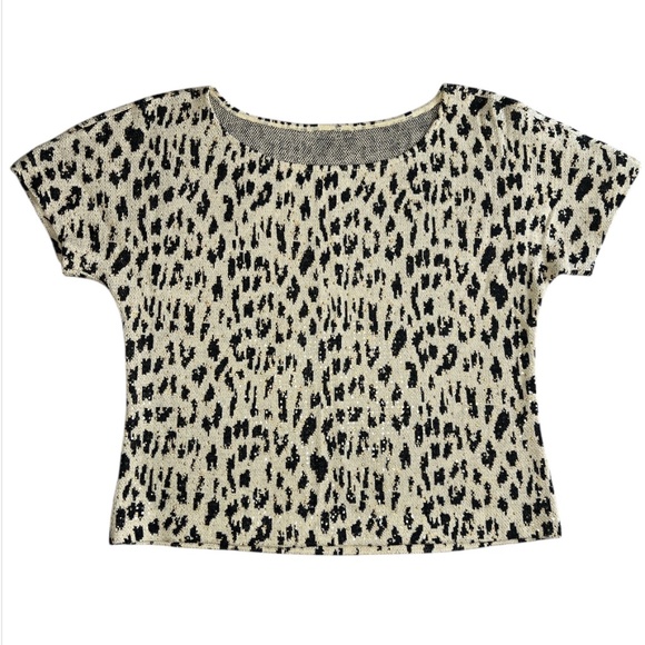Vintage Early 2000s St. John By Marie Gray Animal Print Sparkly Knit Top - Picture 1 of 4